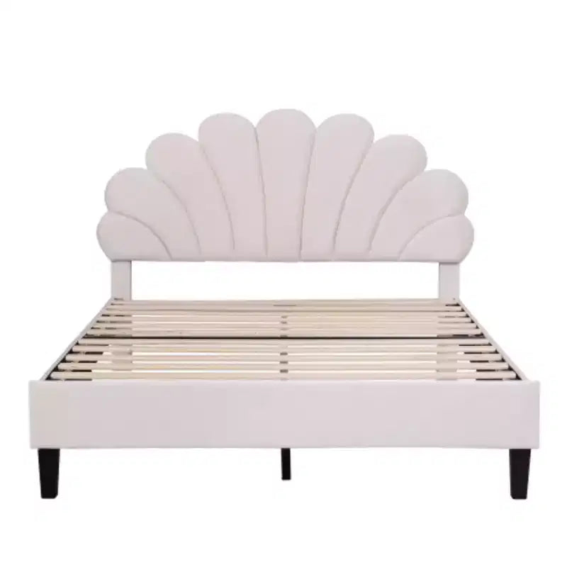 Lit plateforme tapissier pleine grandeur rouge pâte de haricot avec tête de lit florale en velours