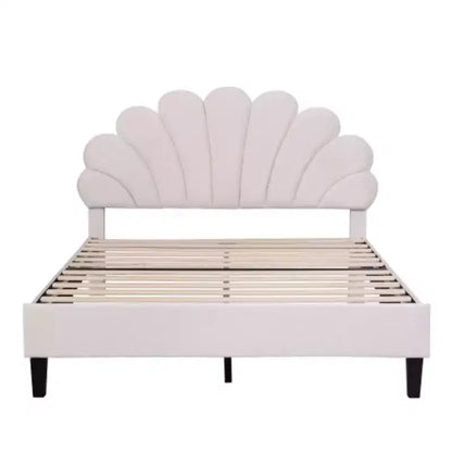 Lit plateforme tapissier pleine grandeur rouge pâte de haricot avec tête de lit florale en velours
