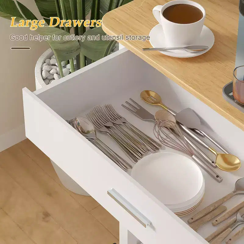 Desserte de cuisine roulante VECELO 40 avec tiroir et multiprise, 2 étagères de rangement pour cuisine, blanc