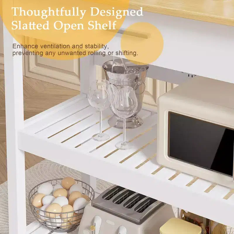 Desserte de cuisine roulante VECELO 40 avec tiroir et multiprise, 2 étagères de rangement pour cuisine, blanc