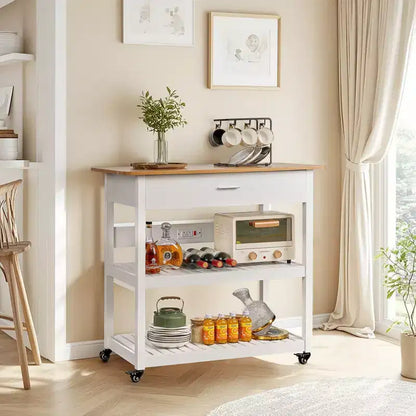 Desserte de cuisine roulante VECELO 40 avec tiroir et multiprise, 2 étagères de rangement pour cuisine, blanc