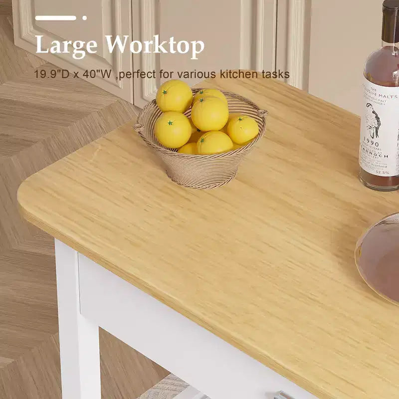 Desserte de cuisine roulante VECELO 40 avec tiroir et multiprise, 2 étagères de rangement pour cuisine, blanc