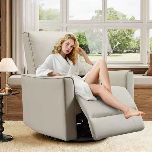 360 Swivel Rocking Recliner Chair, Glider Rocking Chair, Upholstered Faux Leather Recliner, Manual Recliner Chair with Lumbar Support