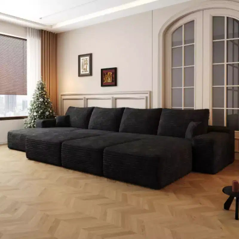 Large Size Modular Cloud Sofa 6 Seats Down Sofa Apartment Living Room Sofa ,No Assembly Required,Black