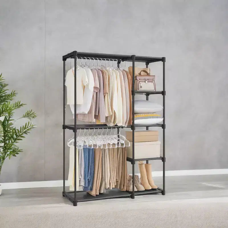 Organisateur de placard portable autoportant, système de rangement pour vêtements de 112 x 43 x 165 cm avec étagères et tringles de suspension pour chambre et vestiaire
