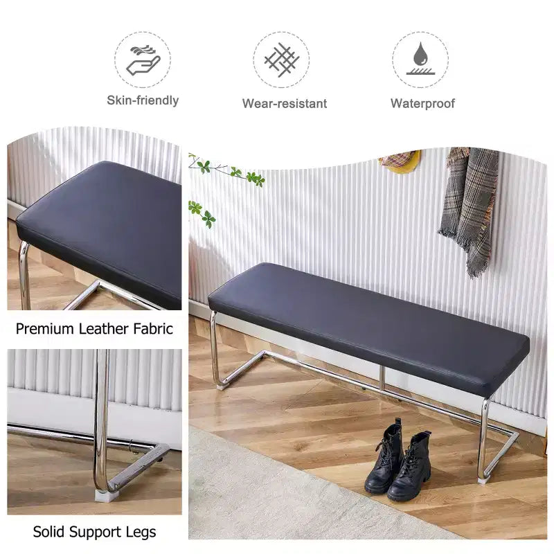 Banc en cuir Zeus & Ruta avec pieds en métal argenté