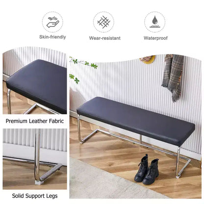 Banc en cuir Zeus & Ruta avec pieds en métal argenté