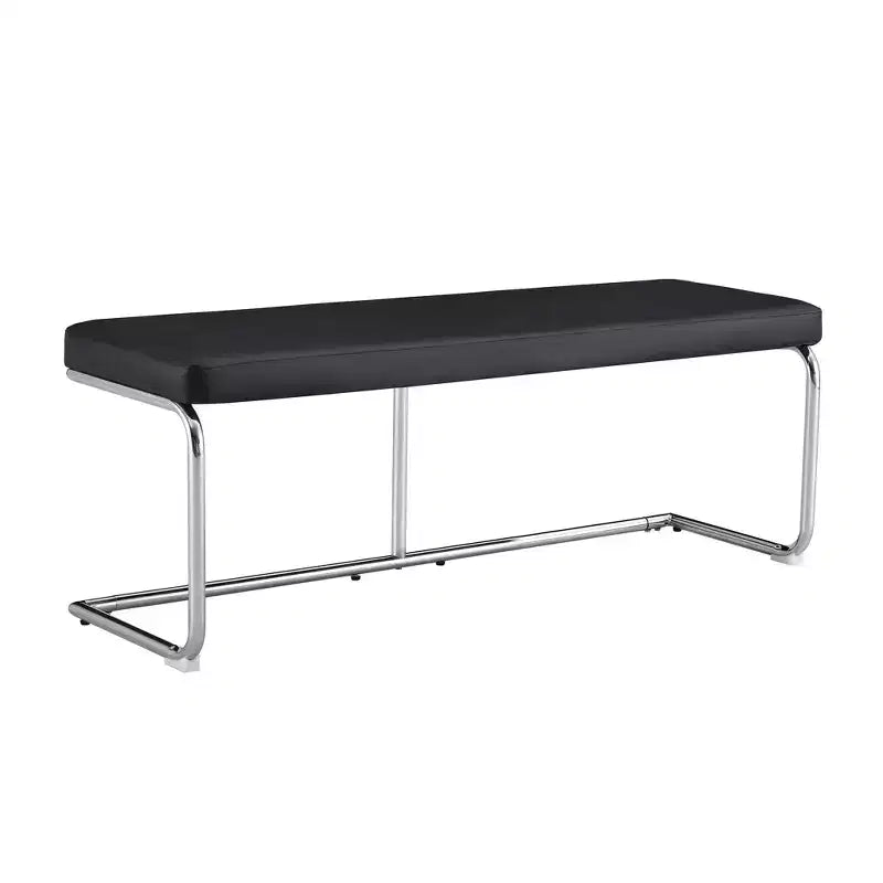 Zeus & Ruta Leather Bench with Silver Metal Legs