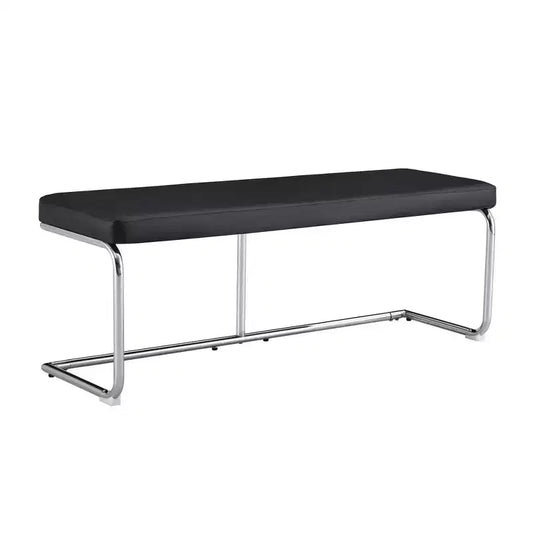 Zeus & Ruta Leather Bench with Silver Metal Legs
