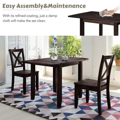 Ensemble petit-déjeuner 3 pièces avec table à rallonges : table en bois, 2 chaises dossier en X - Idéal pour les petits espaces