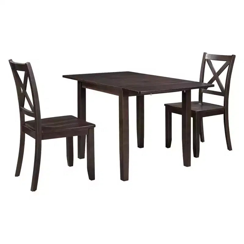 Ensemble petit-déjeuner 3 pièces avec table à rallonges : table en bois, 2 chaises dossier en X - Idéal pour les petits espaces