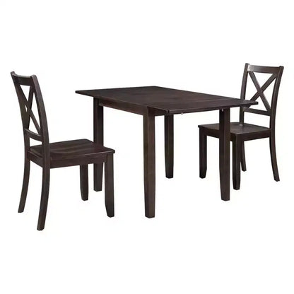 Ensemble petit-déjeuner 3 pièces avec table à rallonges : table en bois, 2 chaises dossier en X - Idéal pour les petits espaces