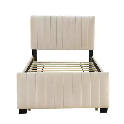 Lit plateforme double en velours avec lit gigogne - Élégant et peu encombrant