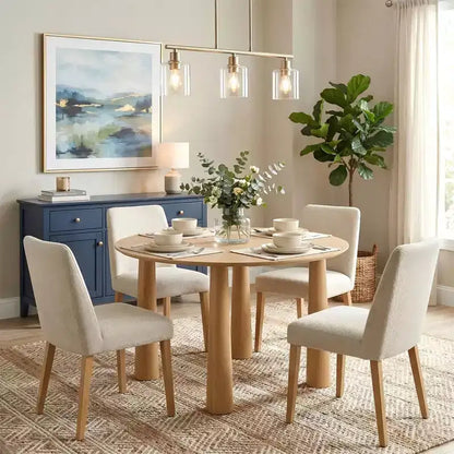 Table de salle à manger ronde Dovelina de 45 pouces en bois avec 4 pieds Table de cuisine moderne pour 4 personnes pour