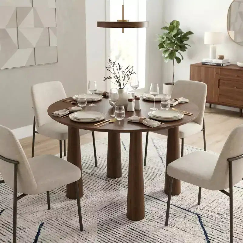 Table de salle à manger ronde Dovelina de 45 pouces en bois avec 4 pieds Table de cuisine moderne pour 4 personnes pour