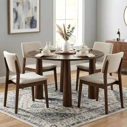 Table de salle à manger ronde Dovelina de 45 pouces en bois avec 4 pieds Table de cuisine moderne pour 4 personnes pour