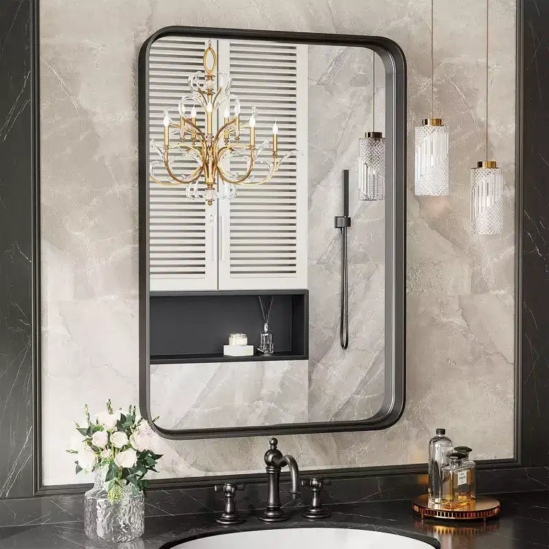Square Bathroom Mirror, Vanity Mirror, Wall Mirror, Aluminum Alloy Frame Wall Mirror, Farmhouse Style