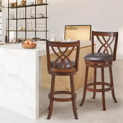 Lot de 2 tabourets de bar pivotants Costway, chaises de salle à manger ou de pub à hauteur de bar avec pieds en bois d'hévéa