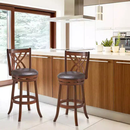 Lot de 2 tabourets de bar pivotants Costway, chaises de salle à manger ou de pub à hauteur de bar avec pieds en bois d'hévéa