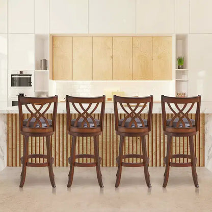 Lot de 2 tabourets de bar pivotants Costway, chaises de salle à manger ou de pub à hauteur de bar avec pieds en bois d'hévéa