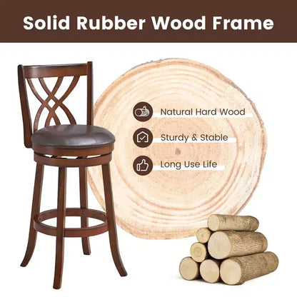 Lot de 2 tabourets de bar pivotants Costway, chaises de salle à manger ou de pub à hauteur de bar avec pieds en bois d'hévéa