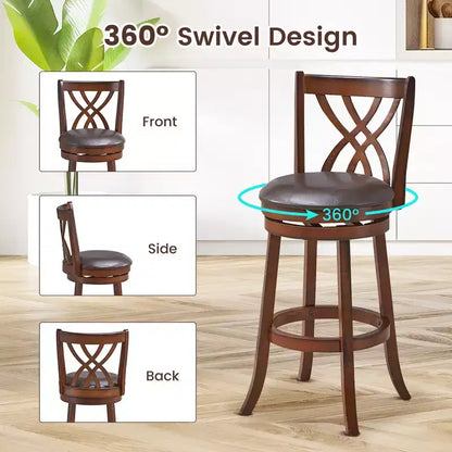 Lot de 2 tabourets de bar pivotants Costway, chaises de salle à manger ou de pub à hauteur de bar avec pieds en bois d'hévéa