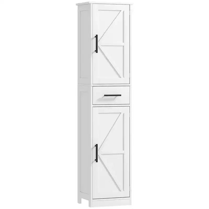 HOMCOM Armoire de Rangement de Salle de Bain Haute 170 cm avec Tiroir, Meuble de Salle de Bain Etroit Style Ferme avec Portes Coulissantes et Etagères Réglables, Armoire à Linge