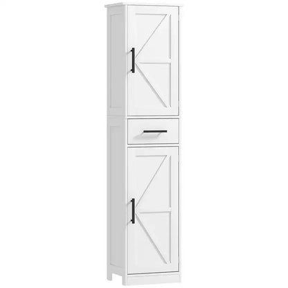HOMCOM Armoire de Rangement de Salle de Bain Haute 170 cm avec Tiroir, Meuble de Salle de Bain Etroit Style Ferme avec Portes Coulissantes et Etagères Réglables, Armoire à Linge