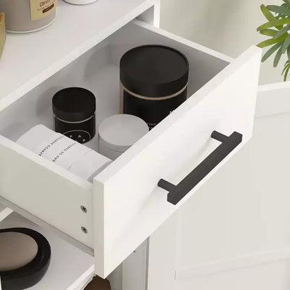 HOMCOM Armoire de Rangement de Salle de Bain Haute 170 cm avec Tiroir, Meuble de Salle de Bain Etroit Style Ferme avec Portes Coulissantes et Etagères Réglables, Armoire à Linge