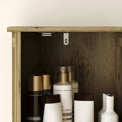HOMCOM Armoire de Rangement de Salle de Bain Haute 170 cm avec Tiroir, Meuble de Salle de Bain Etroit Style Ferme avec Portes Coulissantes et Etagères Réglables, Armoire à Linge