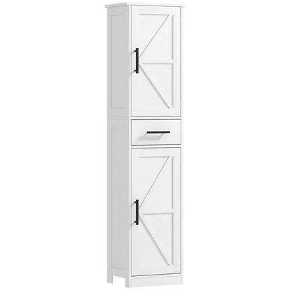 HOMCOM Armoire de Rangement de Salle de Bain Haute 170 cm avec Tiroir, Meuble de Salle de Bain Etroit Style Ferme avec Portes Coulissantes et Etagères Réglables, Armoire à Linge
