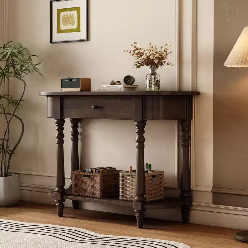 Console d'angle rétractable Whisen avec tiroir supérieur et étagère ouverte pour salon et entrée