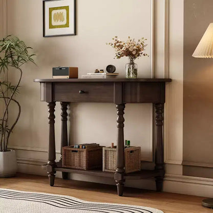 Console d'angle rétractable Whisen avec tiroir supérieur et étagère ouverte pour salon et entrée