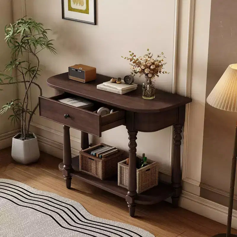 Console d'angle rétractable Whisen avec tiroir supérieur et étagère ouverte pour salon et entrée
