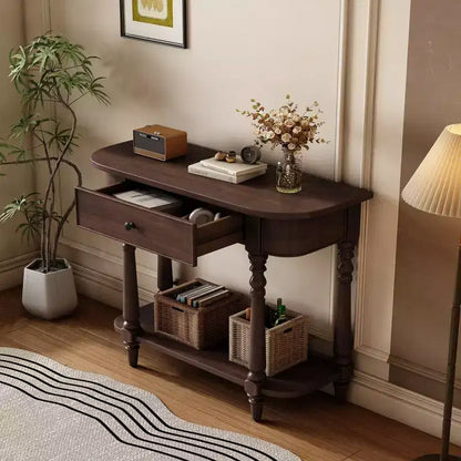 Console d'angle rétractable Whisen avec tiroir supérieur et étagère ouverte pour salon et entrée