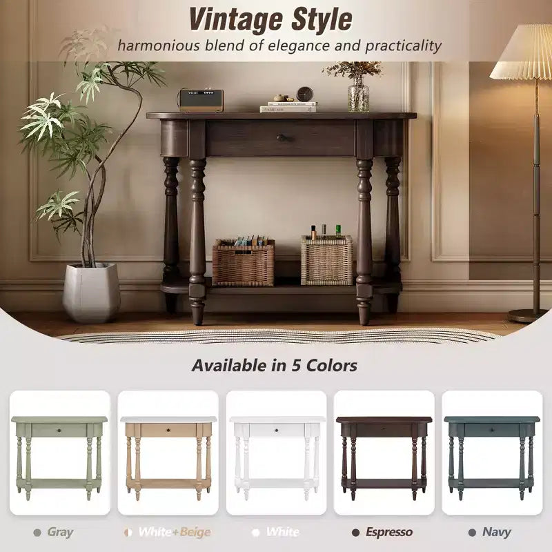 Console d'angle rétractable Whisen avec tiroir supérieur et étagère ouverte pour salon et entrée