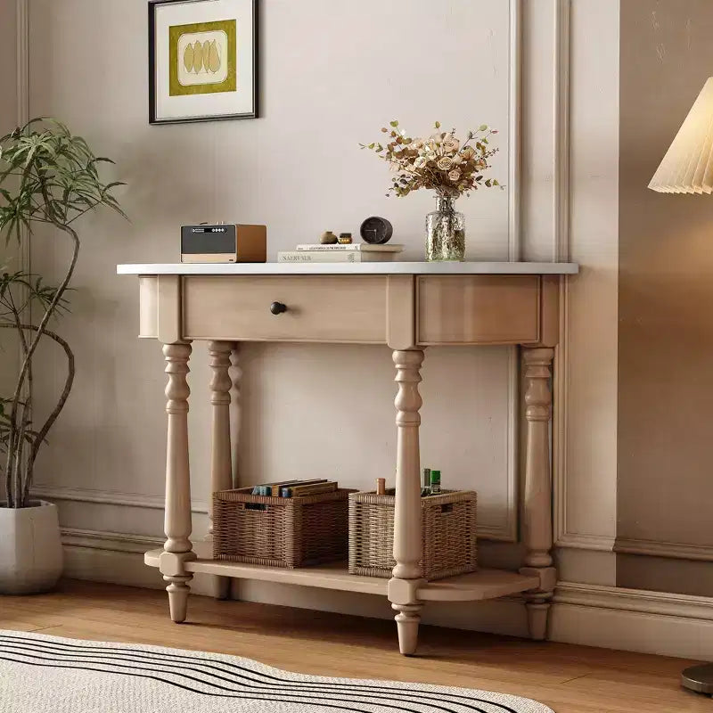 Console d'angle rétractable Whisen avec tiroir supérieur et étagère ouverte pour salon et entrée