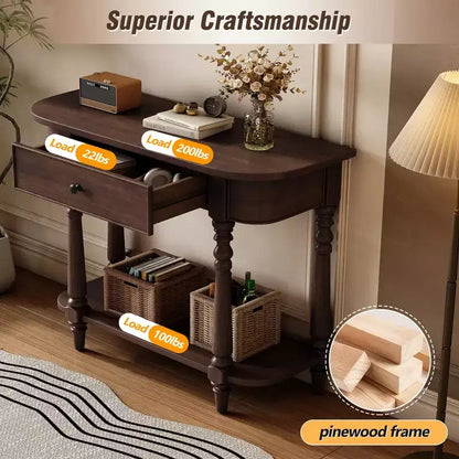 Console d'angle rétractable Whisen avec tiroir supérieur et étagère ouverte pour salon et entrée