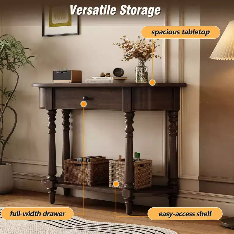 Console d'angle rétractable Whisen avec tiroir supérieur et étagère ouverte pour salon et entrée
