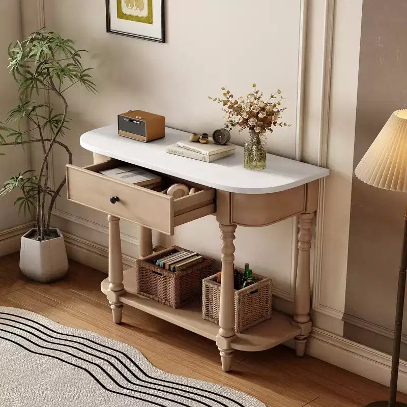 Console d'angle rétractable Whisen avec tiroir supérieur et étagère ouverte pour salon et entrée