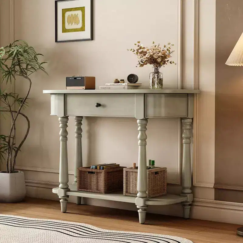 Console d'angle rétractable Whisen avec tiroir supérieur et étagère ouverte pour salon et entrée