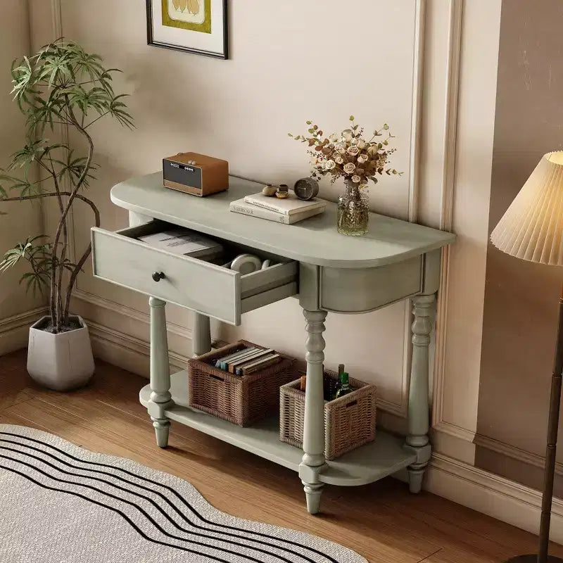 Console d'angle rétractable Whisen avec tiroir supérieur et étagère ouverte pour salon et entrée