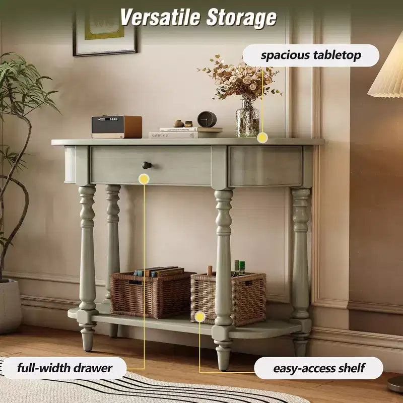 Console d'angle rétractable Whisen avec tiroir supérieur et étagère ouverte pour salon et entrée