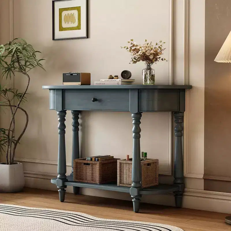 Console d'angle rétractable Whisen avec tiroir supérieur et étagère ouverte pour salon et entrée