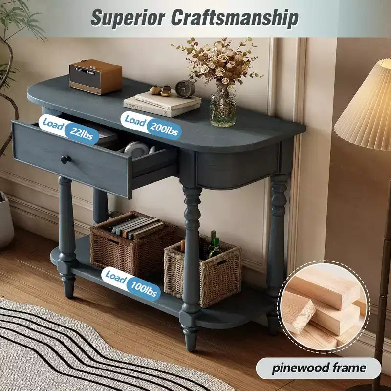 Console d'angle rétractable Whisen avec tiroir supérieur et étagère ouverte pour salon et entrée