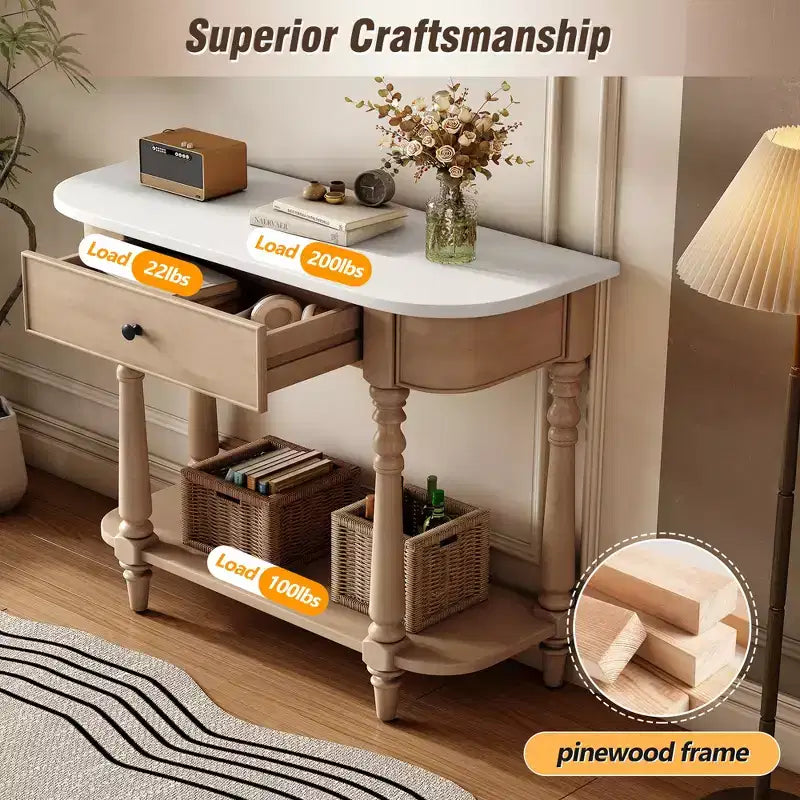 Console d'angle rétractable Whisen avec tiroir supérieur et étagère ouverte pour salon et entrée
