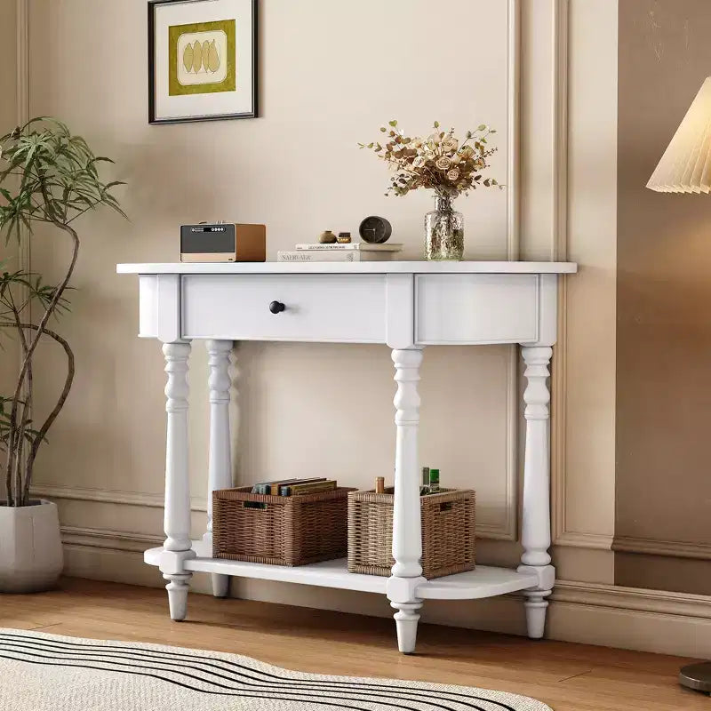 Console d'angle rétractable Whisen avec tiroir supérieur et étagère ouverte pour salon et entrée