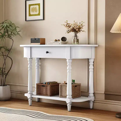 Console d'angle rétractable Whisen avec tiroir supérieur et étagère ouverte pour salon et entrée