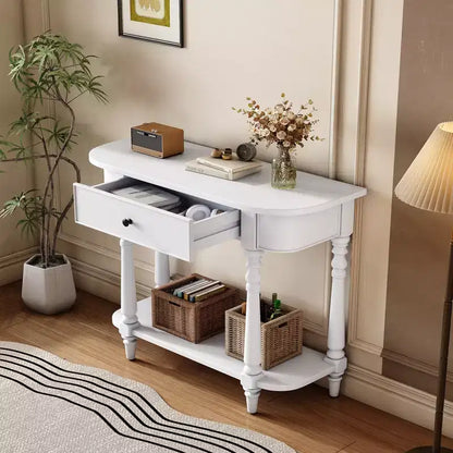 Console d'angle rétractable Whisen avec tiroir supérieur et étagère ouverte pour salon et entrée