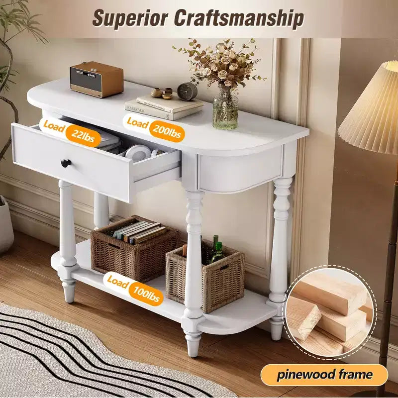 Console d'angle rétractable Whisen avec tiroir supérieur et étagère ouverte pour salon et entrée